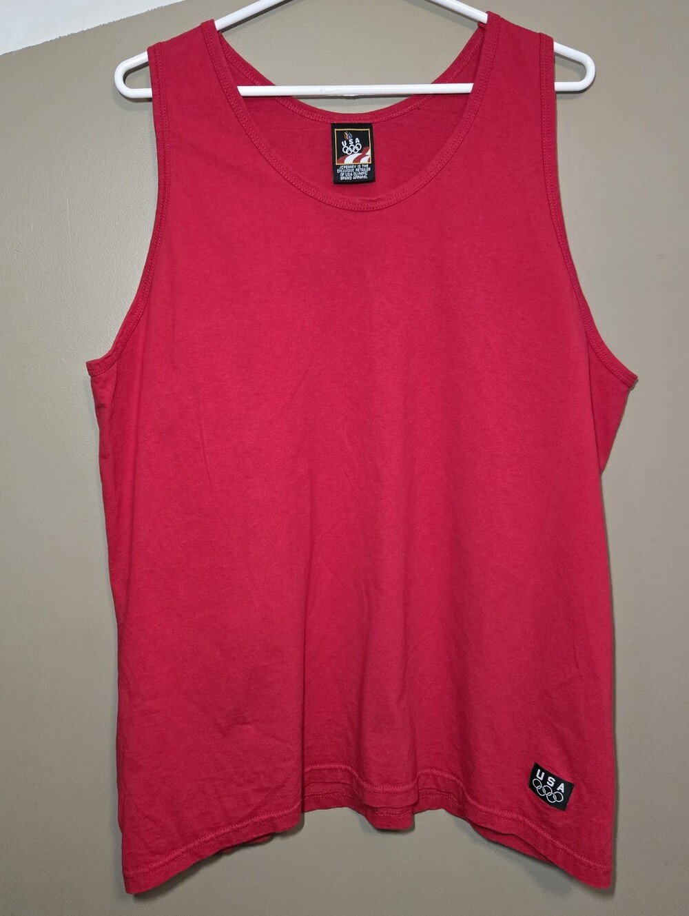 JC Penny Vintage USA Olympic Team Red Tank Top Men’s XL With Patch Made In Usa